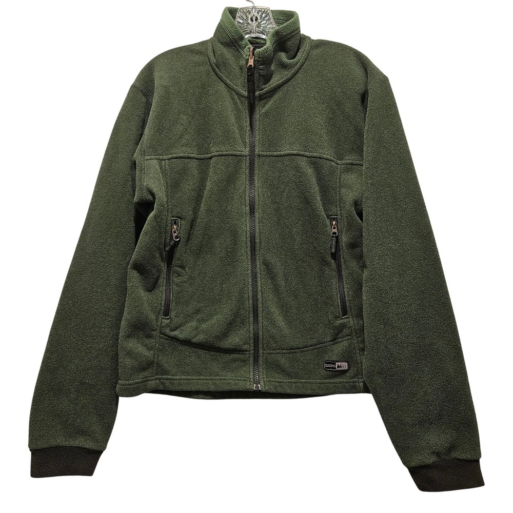 REI Fleece Jacket Mens S Green Full Zip Mock Neck Outdoor Hiking Midweight VTG